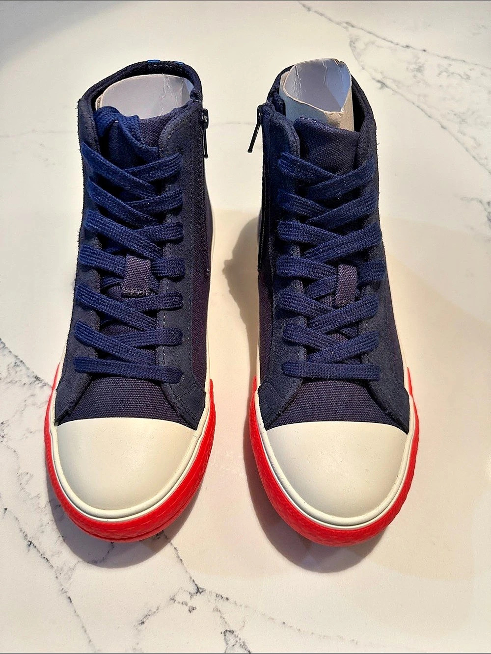 Mini Boden Contrast Canvas High Tops Blue & Red